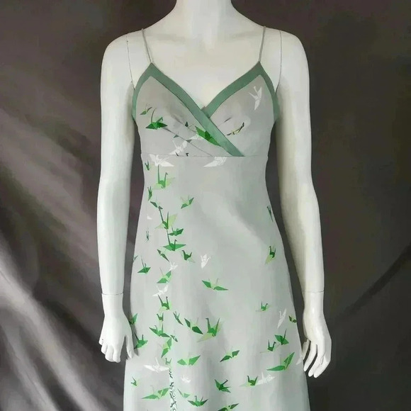 VINTAGE 1970s Crane Print Maxi Sun Dress S - Picture 6 of 12